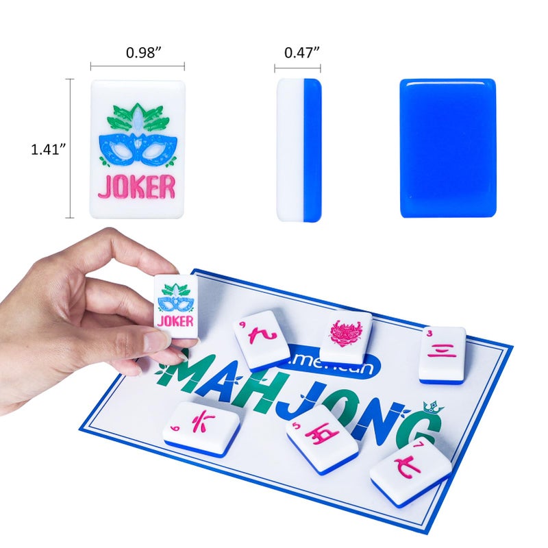 Jongyance American Mahjong Tile Set(Blue) with Carrying Bag and Accessories, 160 Acrylic Engraved Mahjong Tiles - Image 3