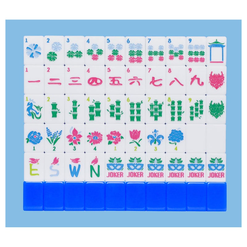 Jongyance American Mahjong Tile Set(Blue) with Carrying Bag and Accessories, 160 Acrylic Engraved Mahjong Tiles - Image 1
