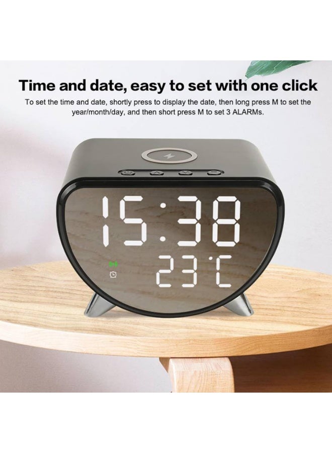 ساعة مكتب مع شحن لاسلكي - ساعة إنذار LED مكتب مع مقياس درجة الحرارة  محطة شاحن لاسلكي سريع 15 واط ، موقت النوم لغرفة النوم ، مكتب - Image 4