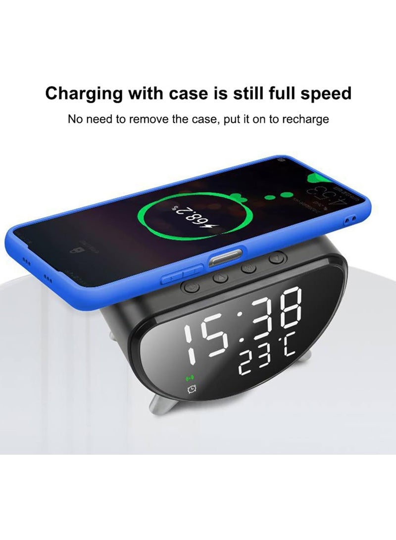 ساعة مكتب مع شحن لاسلكي - ساعة إنذار LED مكتب مع مقياس درجة الحرارة  محطة شاحن لاسلكي سريع 15 واط ، موقت النوم لغرفة النوم ، مكتب - Image 5