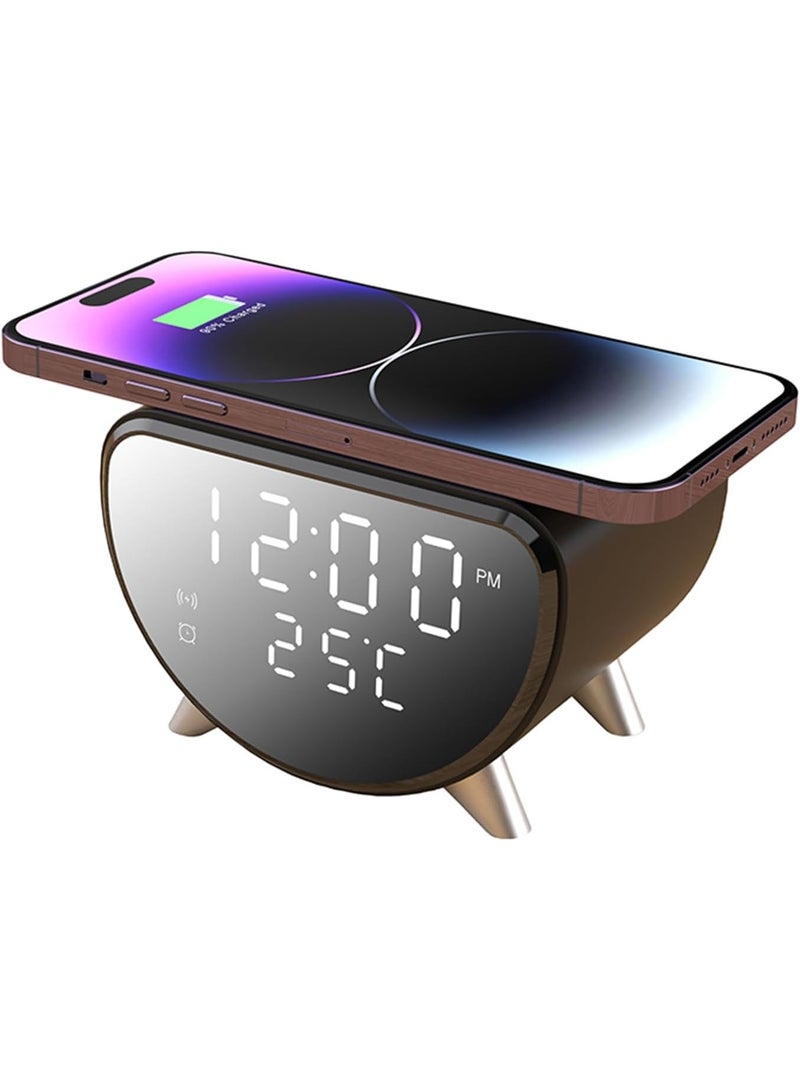 ساعة مكتب مع شحن لاسلكي - ساعة إنذار LED مكتب مع مقياس درجة الحرارة  محطة شاحن لاسلكي سريع 15 واط ، موقت النوم لغرفة النوم ، مكتب - Image 2