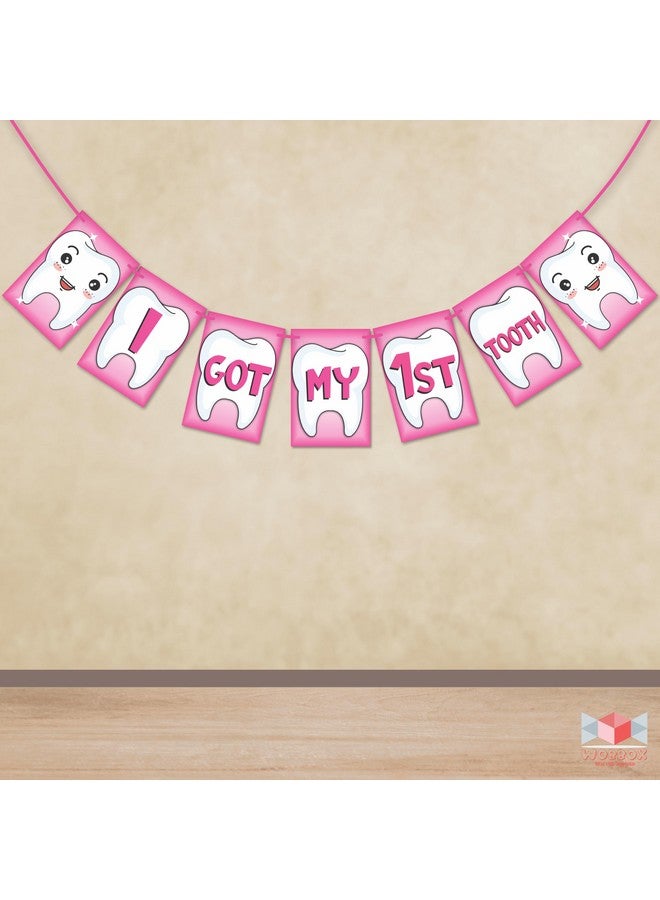 Wobbox First Tooth Photo Booth Party Props (13 Pcs) with I Got My 1st Tooth Bunting Banner, Pink Colour Stylish Font, First Tooth Decoration, First Tooth Decoration Items for Baby - Image 4