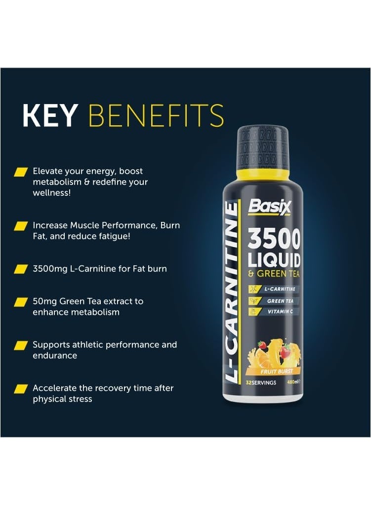 Basix L-Carnitine 3500 Liquid & Green Tea 480ml Fruit Burst - Image 4
