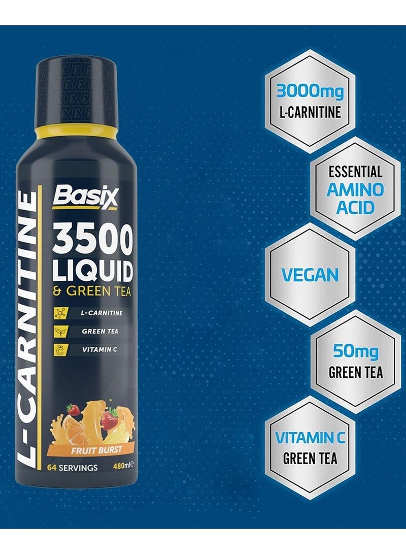 Basix L-Carnitine 3500 Liquid & Green Tea 480ml Fruit Burst - Image 2