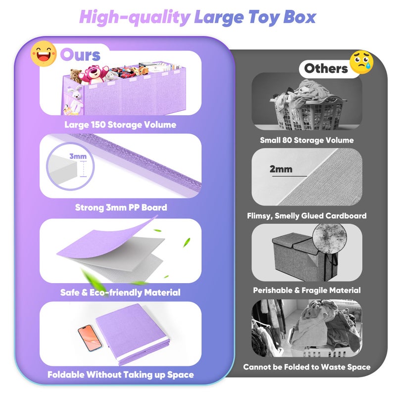 Mabahoo Extra Large Toy Box, Toy Chest for Kids Boys Girls, Collapsible Sturdy Storage Organizer with Mesh Pockets, 40"x14"x16" Kids Box Bins Baskets for Nursery, Playroom, Purple - Image 5
