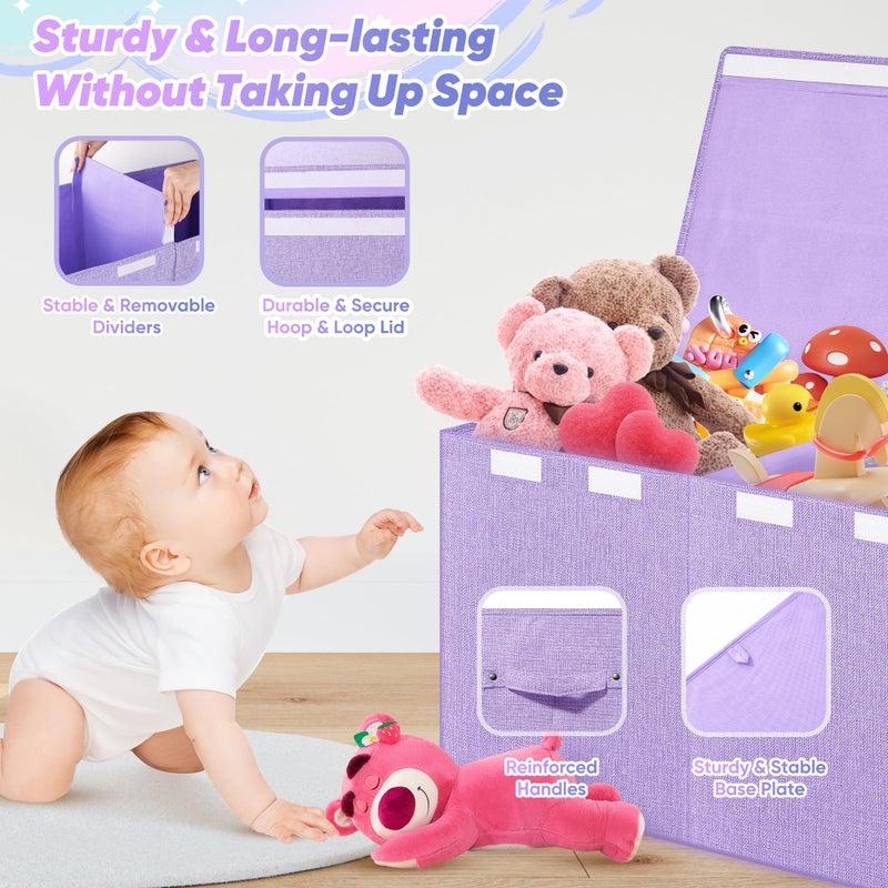 Mabahoo Extra Large Toy Box, Toy Chest for Kids Boys Girls, Collapsible Sturdy Storage Organizer with Mesh Pockets, 40"x14"x16" Kids Box Bins Baskets for Nursery, Playroom, Purple - Image 4