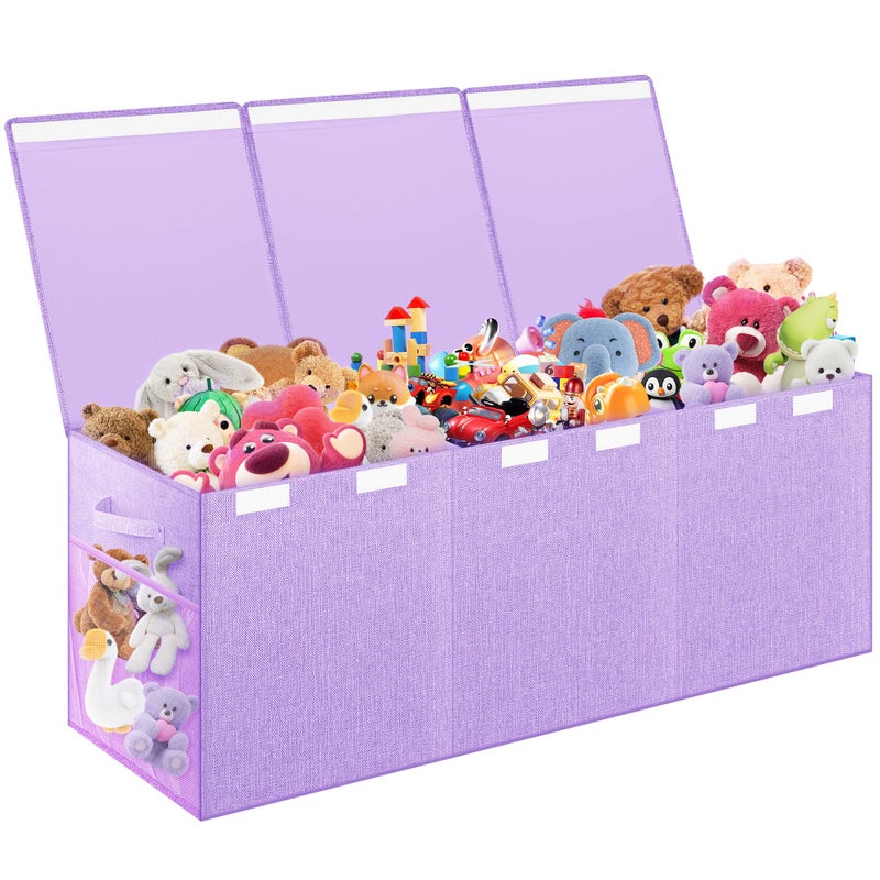 Mabahoo Extra Large Toy Box, Toy Chest for Kids Boys Girls, Collapsible Sturdy Storage Organizer with Mesh Pockets, 40"x14"x16" Kids Box Bins Baskets for Nursery, Playroom, Purple - Image 1