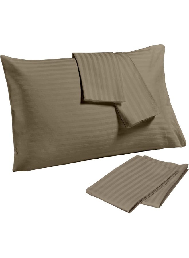 Hotel Linen Klub PACK of 4 Standard Pillowcases-  Luxurious 100% Cotton 250TC Sateen with Elegant 1 cm Stripe Design, Size: 50 x 75 cm, Gleaming Bronze for a Touch of Sophistication in Your Bedroom