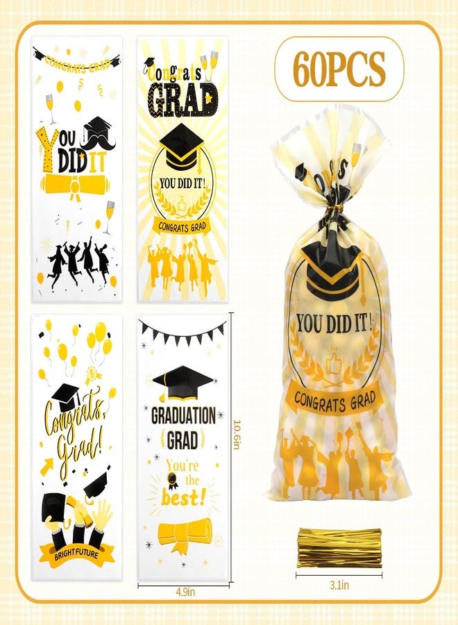 eowqeiur 60 PCS Graduation Treat Bags with Ties for Nuts Snack Candy Goodie Cookie Gifts Wrapping Small Plastic Graduation Pouches Congrats Grad Party Decorations Class of 2025 Favors Supplies(4.9x10.6) - Image 2