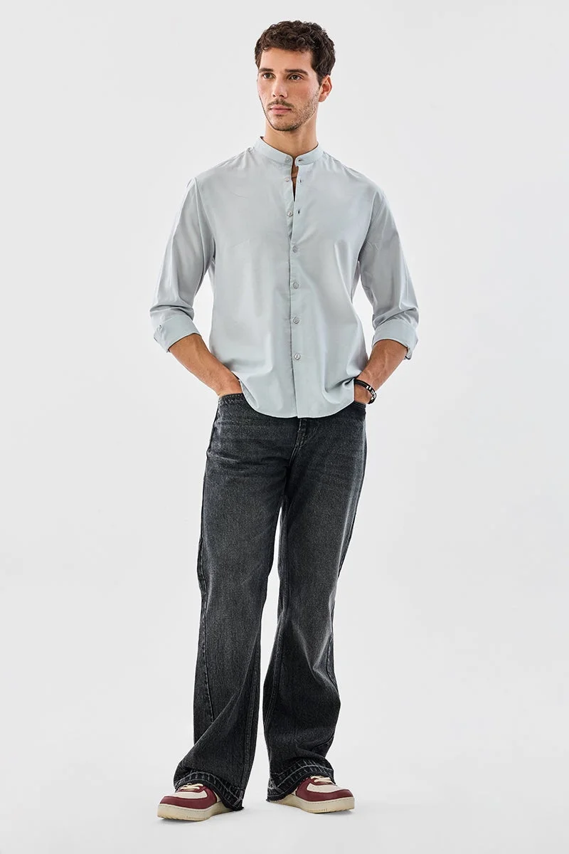 سنيتش قميص رجالي بقصة عادية بياقة ماندرين