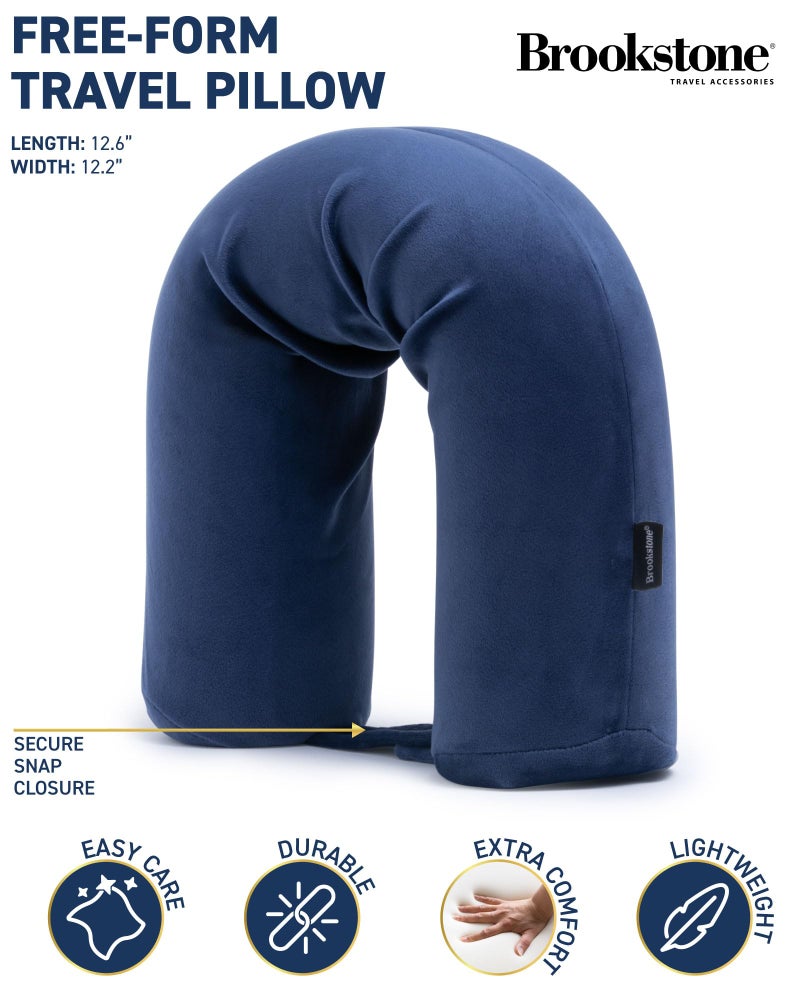 Brookstone Free Form Travel Pillow - Lightweight Flexible Memory Foam Travel Neck Pillow for Sleeping, Car, Airplane & Travel Support, Blue - Image 2