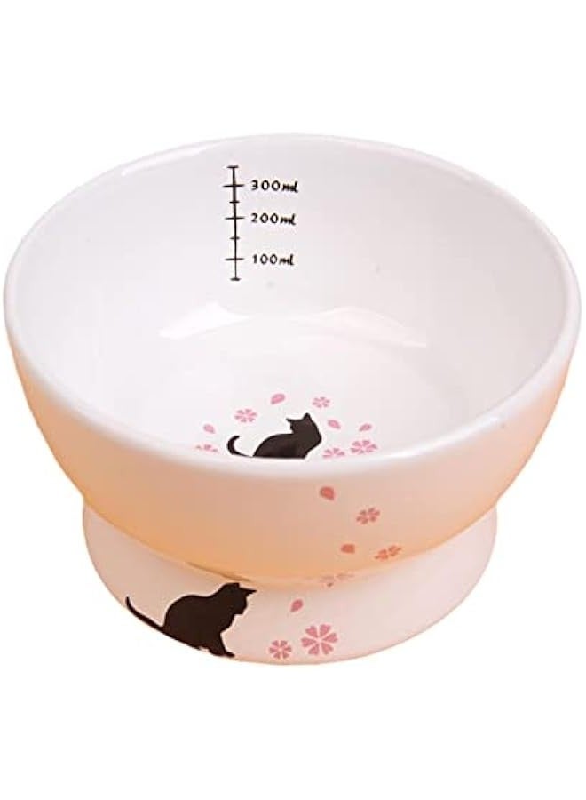 Japanese Style Tall Ceramic pet Bowl Adult cat Drinking Bowl cat Food Bowl Printed Ceramic cat Bowl-Drinking Bowl,White  - Image 1