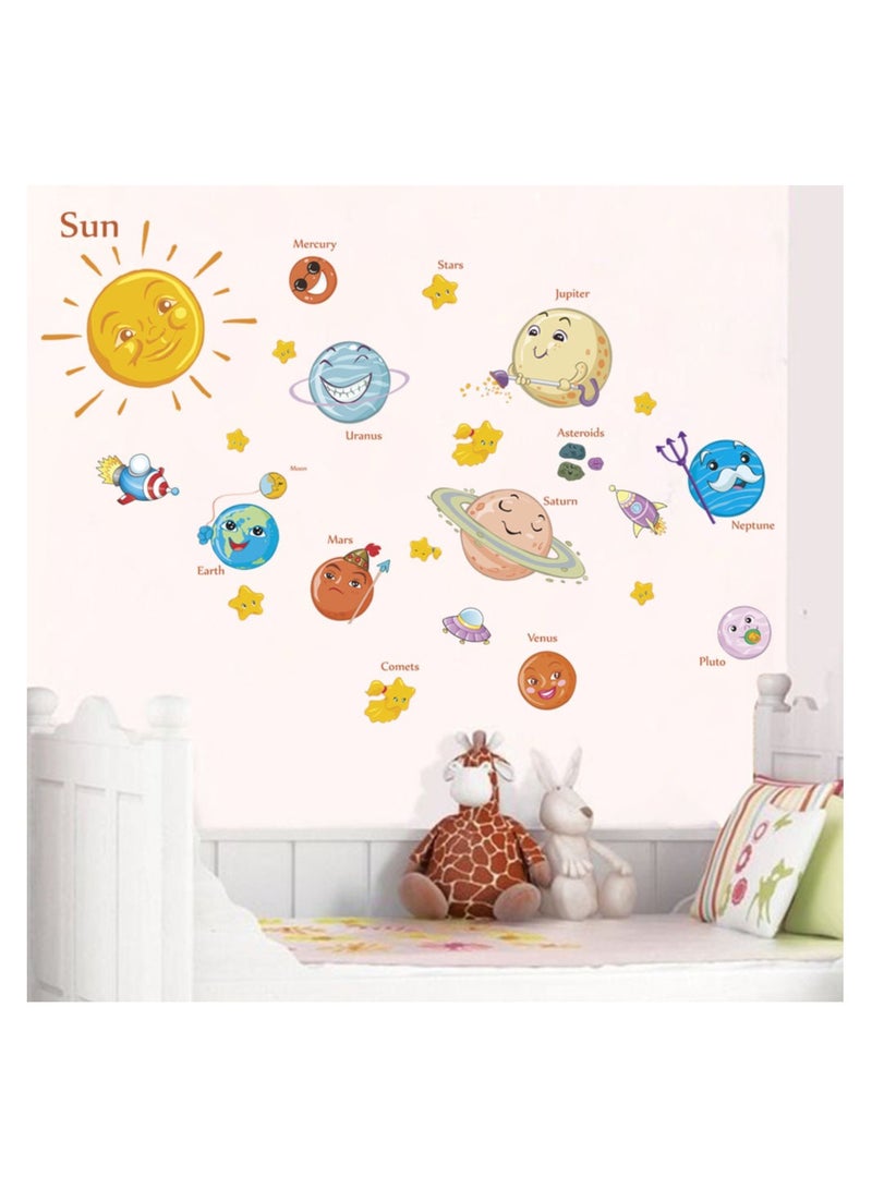 KASTWAVE ملصقات حائط كوكب غرفة الأطفال، ملصقات حائط فضاء، ملصقات حائط فضاء قابلة للإزالة والتثبيت، ديكورات ملصقات حائط لطيفة، ملصقات فضاء كرتونية لغرفة نوم الأولاد وأماكن اللعب - Image 1
