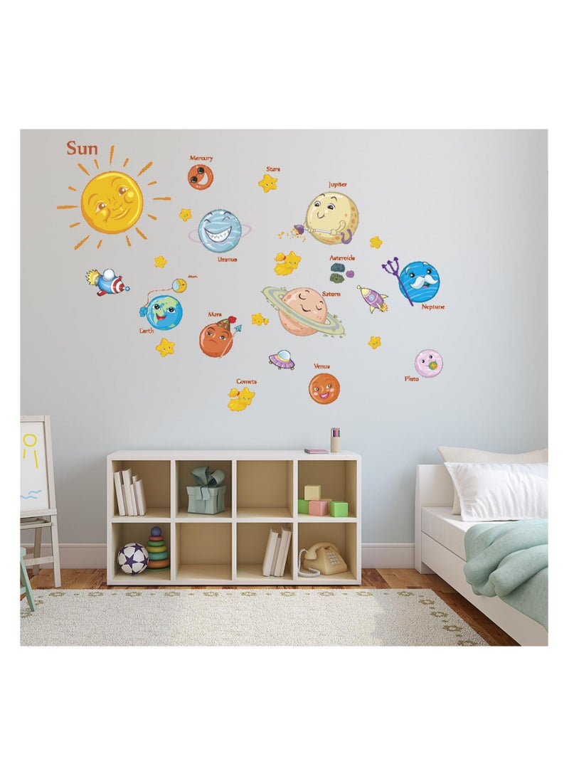 KASTWAVE ملصقات حائط كوكب غرفة الأطفال، ملصقات حائط فضاء، ملصقات حائط فضاء قابلة للإزالة والتثبيت، ديكورات ملصقات حائط لطيفة، ملصقات فضاء كرتونية لغرفة نوم الأولاد وأماكن اللعب - Image 2