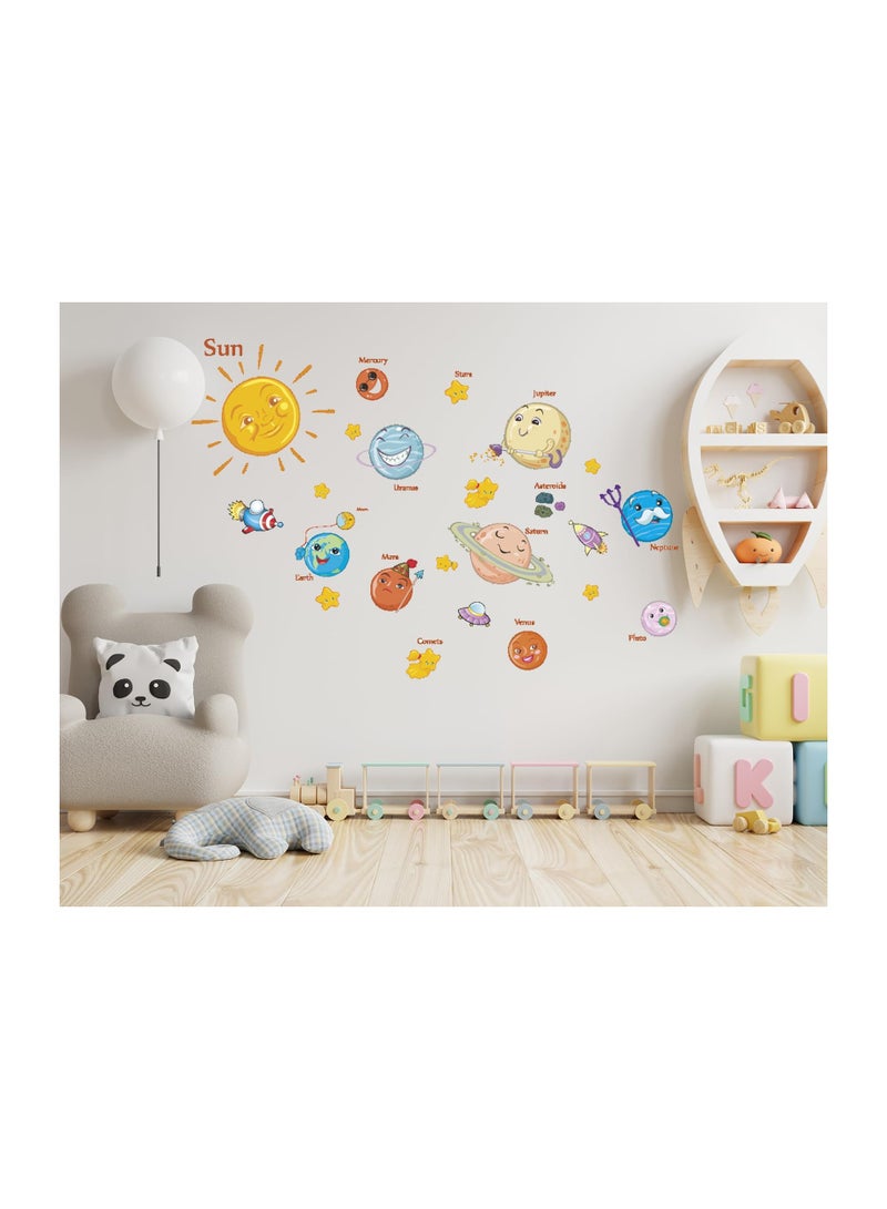 KASTWAVE ملصقات حائط كوكب غرفة الأطفال، ملصقات حائط فضاء، ملصقات حائط فضاء قابلة للإزالة والتثبيت، ديكورات ملصقات حائط لطيفة، ملصقات فضاء كرتونية لغرفة نوم الأولاد وأماكن اللعب - Image 5