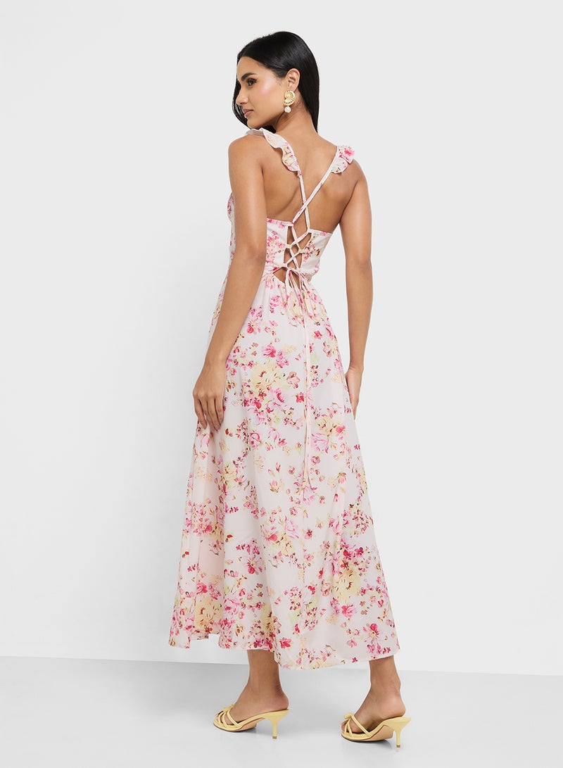 جينجر فستان صيفي بحمالات بتصميم كورست مطبوع بالزهور - Image 2