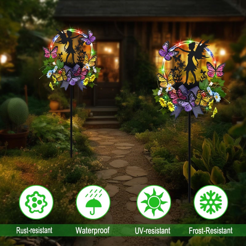 Hokfirm Solar Fairy Garden Decor, Silhouette Fairy with Butterflies Garden Stake,Waterproof for Outside,Walkway,Yard,Lawn,Patio - Image 3
