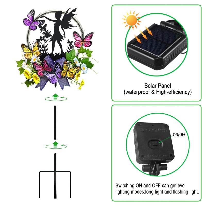 Hokfirm Solar Fairy Garden Decor, Silhouette Fairy with Butterflies Garden Stake,Waterproof for Outside,Walkway,Yard,Lawn,Patio - Image 5
