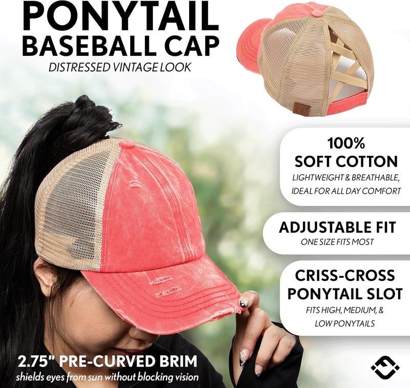 Funky Junque Ponytail Hat for Women - Baseball Cap with Adjustable Fit & High Pony Tail Criss Cross Back for Everyday Wear - Image 2