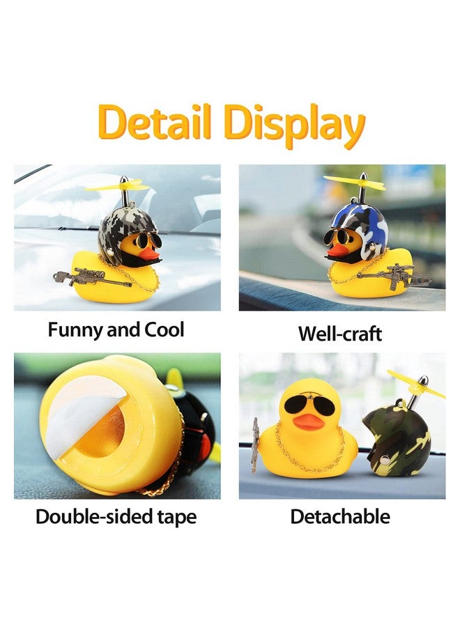 wonuu 3 Pack Car Rubber Duck Cute Yellow Wind-Breaking Ducks Dashboard Decorations Small Ornaments with Propellers Glasses Gold Chain (Yellow-Camouflage) - Image 2
