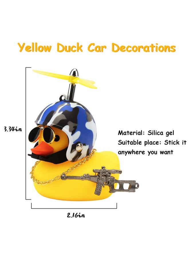 wonuu 3 Pack Car Rubber Duck Cute Yellow Wind-Breaking Ducks Dashboard Decorations Small Ornaments with Propellers Glasses Gold Chain (Yellow-Camouflage) - Image 5