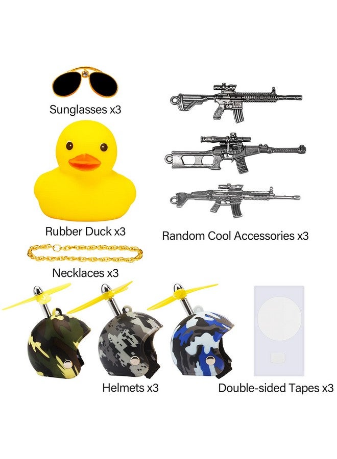 wonuu 3 Pack Car Rubber Duck Cute Yellow Wind-Breaking Ducks Dashboard Decorations Small Ornaments with Propellers Glasses Gold Chain (Yellow-Camouflage) - Image 3