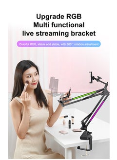 XiuWoo Mic Boom Arm with RGB, Microphone Arm with Desk Mount Clamp, Switch Control ,RGB Mode, Adapter, Cable Management, Compatible with HyperX Quadcast, Blue Yeti, for Streaming, Gaming, Studio  - Image 2