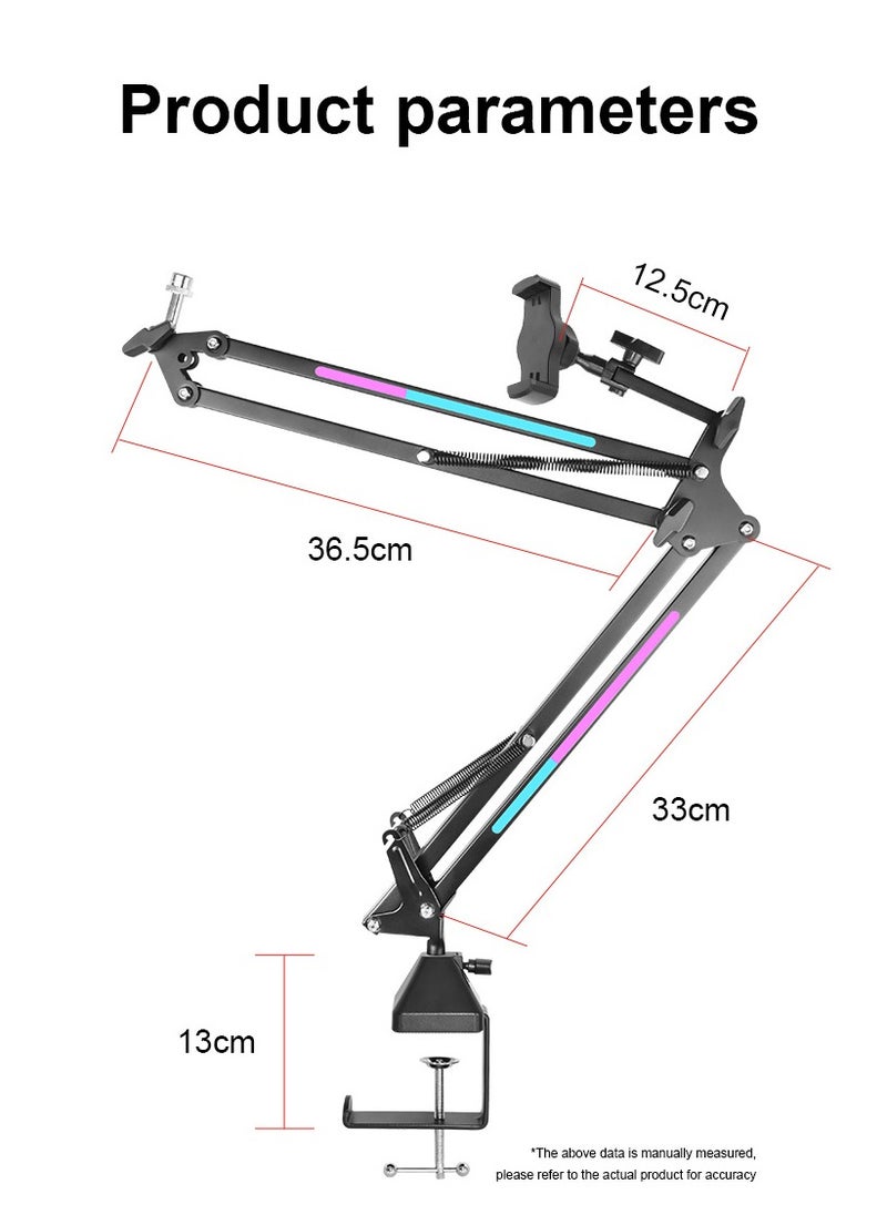 XiuWoo - Mic Boom Arm with RGB, Microphone Arm with Desk Mount Clamp, Switch Control ,RGB Mode, Adapter, Cable Management, Compatible with HyperX Quadcast, Blue Yeti, for Streaming, Gaming, Studio - Image 1