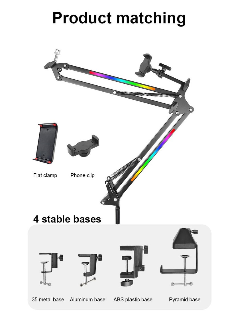 XiuWoo - Mic Boom Arm with RGB, Microphone Arm with Desk Mount Clamp, Switch Control ,RGB Mode, Adapter, Cable Management, Compatible with HyperX Quadcast, Blue Yeti, for Streaming, Gaming, Studio - Image 1