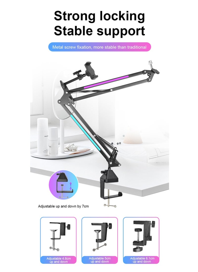 XiuWoo - Mic Boom Arm with RGB, Microphone Arm with Desk Mount Clamp, Switch Control ,RGB Mode, Adapter, Cable Management, Compatible with HyperX Quadcast, Blue Yeti, for Streaming, Gaming, Studio - Image 1