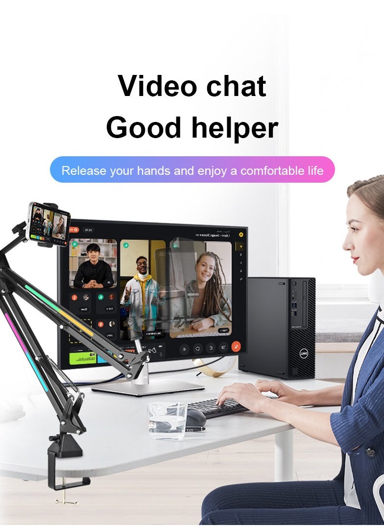XiuWoo - Mic Boom Arm with RGB, Microphone Arm with Desk Mount Clamp, Switch Control ,RGB Mode, Adapter, Cable Management, Compatible with HyperX Quadcast, Blue Yeti, for Streaming, Gaming, Studio - Image 1