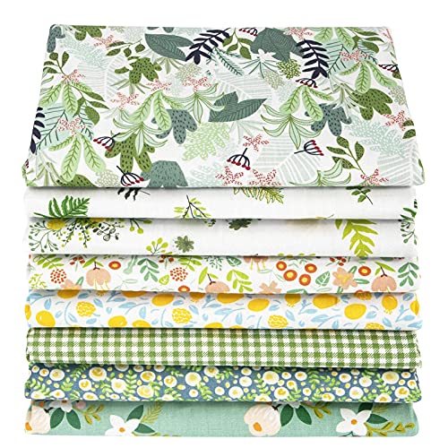 Aubliss 8pcs Fat Quarter Fabric Bundles 20 x 20 Cotton Craft Fabric PreCut Squares Sheets for Patchwork Sewing Quilting CraftingGreen Floral - Image 1