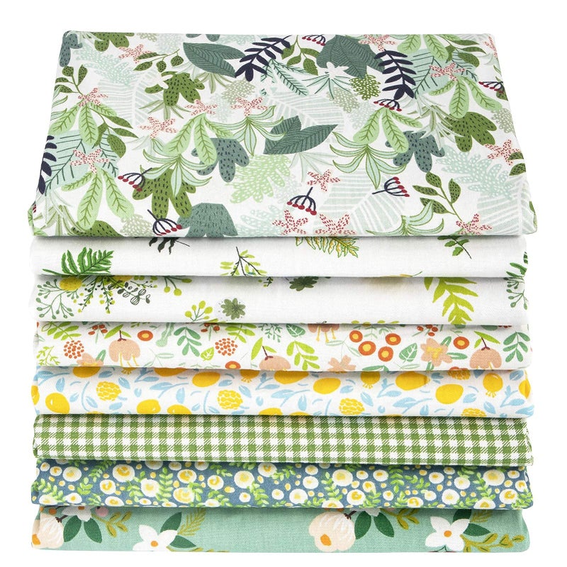 Aubliss 8pcs Fat Quarter Fabric Bundles 20 x 20 Cotton Craft Fabric PreCut Squares Sheets for Patchwork Sewing Quilting CraftingGreen Floral - Image 3