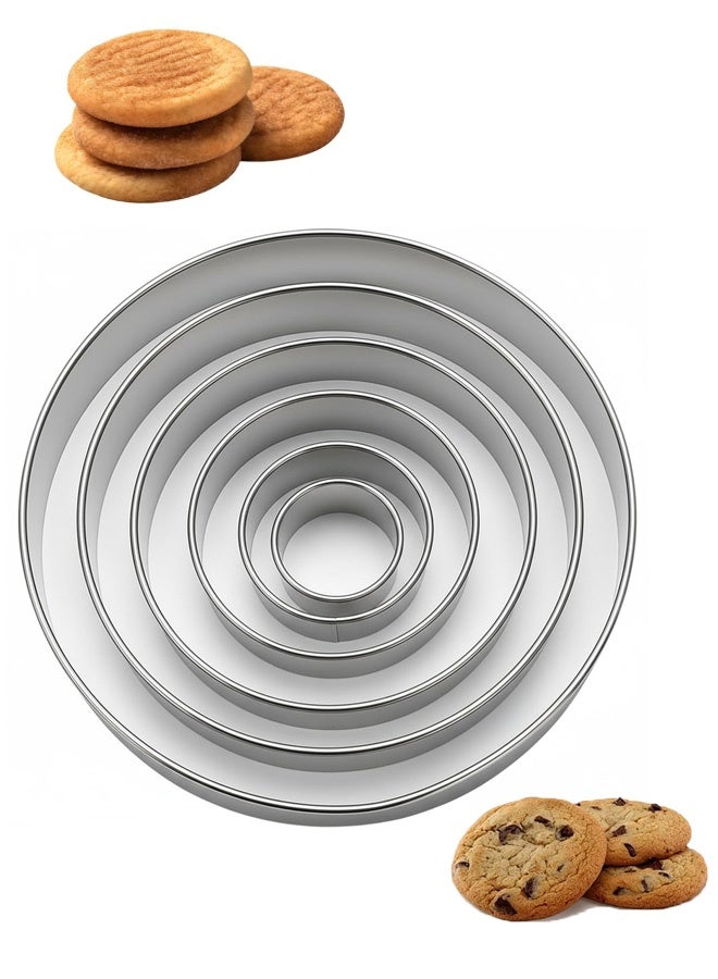 مجموعة قواطع معجنات دائرية من الفولاذ المقاوم للصدأ مكونة من 6 قطع، قواطع بسكويت دائرية كبيرة وصغيرة للكعك، الدونات، الكوكيز، أدوات خبز للحصول على معجنات مثالية (6 أحجام) - Image 1