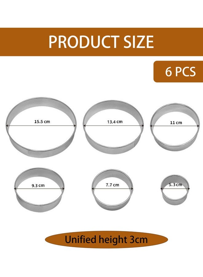 مجموعة قواطع معجنات دائرية من الفولاذ المقاوم للصدأ مكونة من 6 قطع، قواطع بسكويت دائرية كبيرة وصغيرة للكعك، الدونات، الكوكيز، أدوات خبز للحصول على معجنات مثالية (6 أحجام) - Image 2
