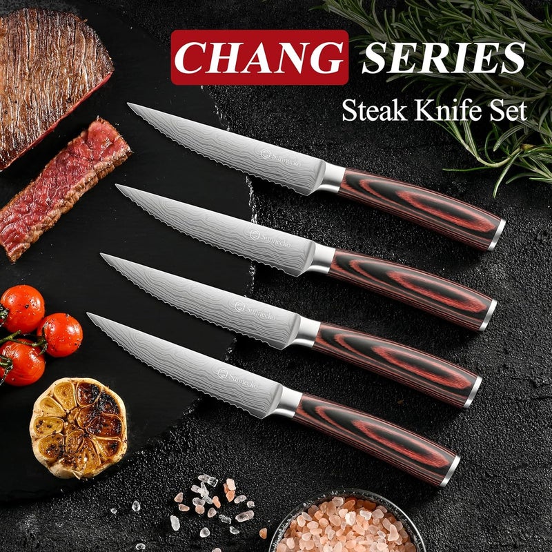 Sunnecko Razor-Sharp Steak Knives Set of 4,Premium Stainless Steel Serrated Steak Knife Set,Pakkawood Handle 4.5 Inch Kitchen Steak Knife with Gift Box - Image 3