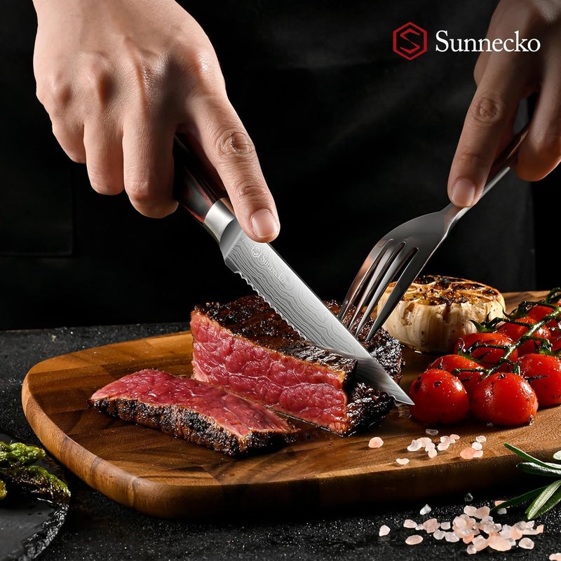 Sunnecko Razor-Sharp Steak Knives Set of 4,Premium Stainless Steel Serrated Steak Knife Set,Pakkawood Handle 4.5 Inch Kitchen Steak Knife with Gift Box - Image 2