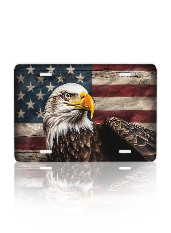 Snowmolle Front License Plate,American Flag with Eagle License Plates Cover Rust-Proof Stainless Steel Metal Car Plate Tag Funny Novelty Vanity Tag Screw Decorative for Men Women Display Use Only - Image 1