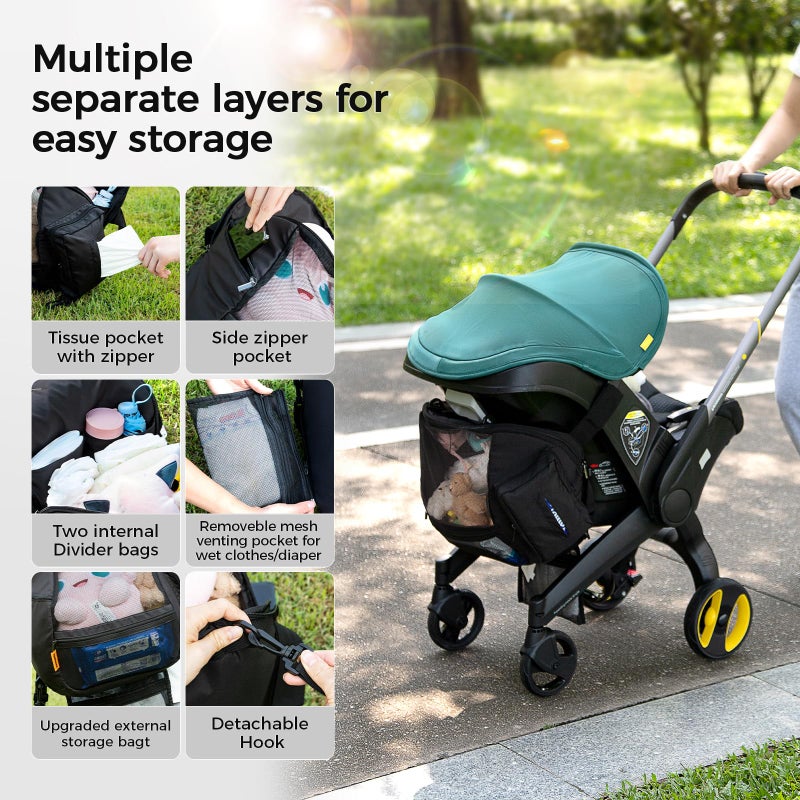 TRIPDAILY Storage Bag Compatible with Doona Car Seat Stroller, Stroller Accessories, Large Capacity, Diaper Bag Accessories, Wearable/Handle Backpack, Stroller Organizer Bag Carry-All Parent Organizer (Black) - Image 3