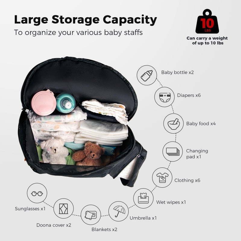 TRIPDAILY Storage Bag Compatible with Doona Car Seat Stroller, Stroller Accessories, Large Capacity, Diaper Bag Accessories, Wearable/Handle Backpack, Stroller Organizer Bag Carry-All Parent Organizer (Black) - Image 2