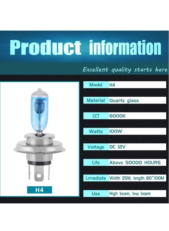 Generic LED Headlight Bulbs, Fog Light Lamp, H4 Halogen Xenon Light, 100W Halogen Headlight Bulbs  6000K Super Bright, 360 Degree Adjustable, Non-polarity Plug & Play, Pack of 4, White  - Image 1