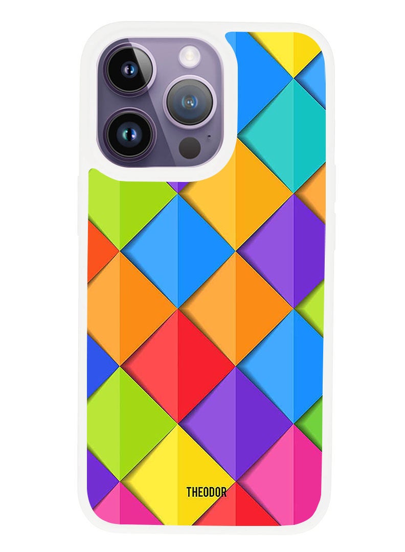 Theodor Protective Case Anti Scratch Shock Proof Cover For APPLE IPHONE 14 PRO Squares (White Bumper) - Image 1