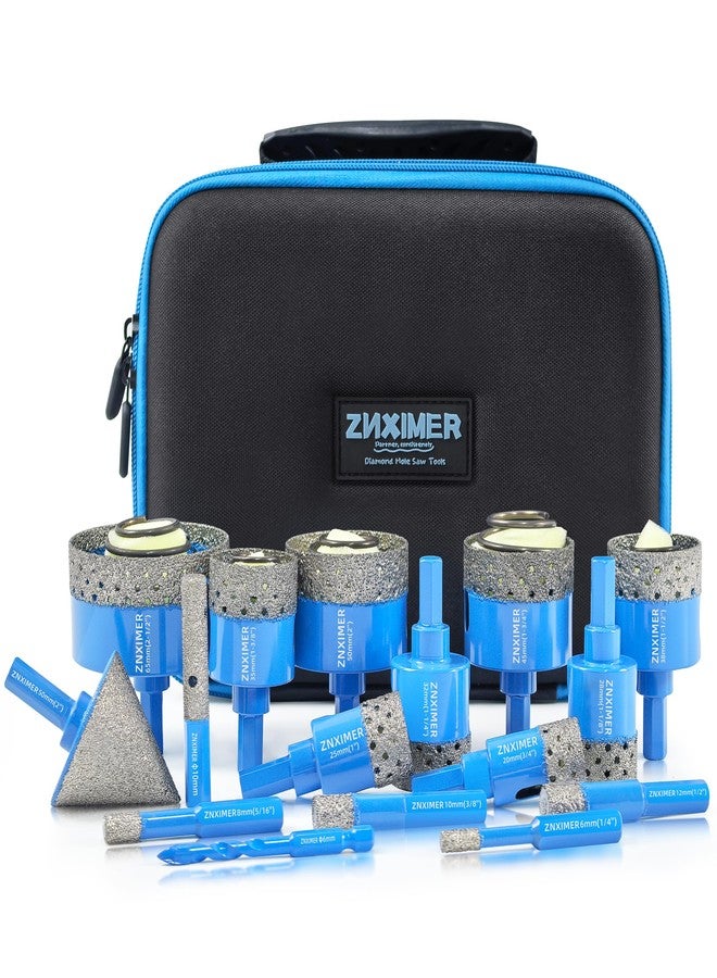 ZNXIMER Tile Hole Saw Kit - ZNXIMER Diamond Hole Saw Kit for Tiles, Ceramic, Granite, Marble, Glass, Gypsum and More Drilling - 16pcs Tile Drill bit (6/8/10/12/20/25/28/32/35/38/45/50/65MM/2/6/10MM) - Image 1