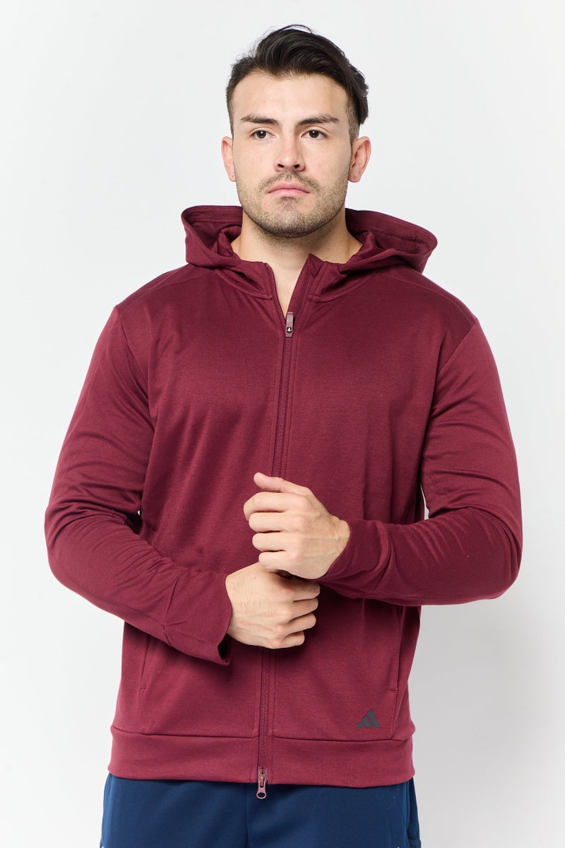 Adidas Men Sportswear Fit Long Sleeve Outdoor Hooded Sweatshirt, Maroon  - Image 1