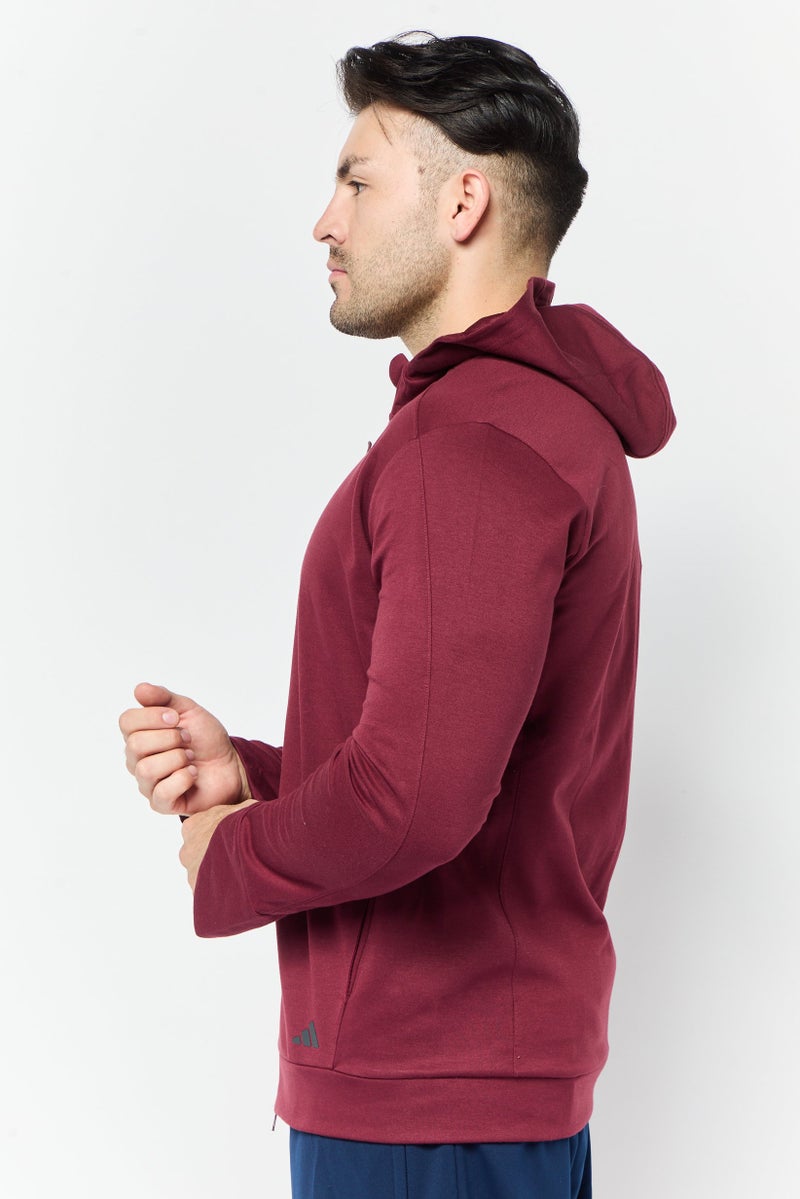 Adidas Men Sportswear Fit Long Sleeve Outdoor Hooded Sweatshirt, Maroon  - Image 3
