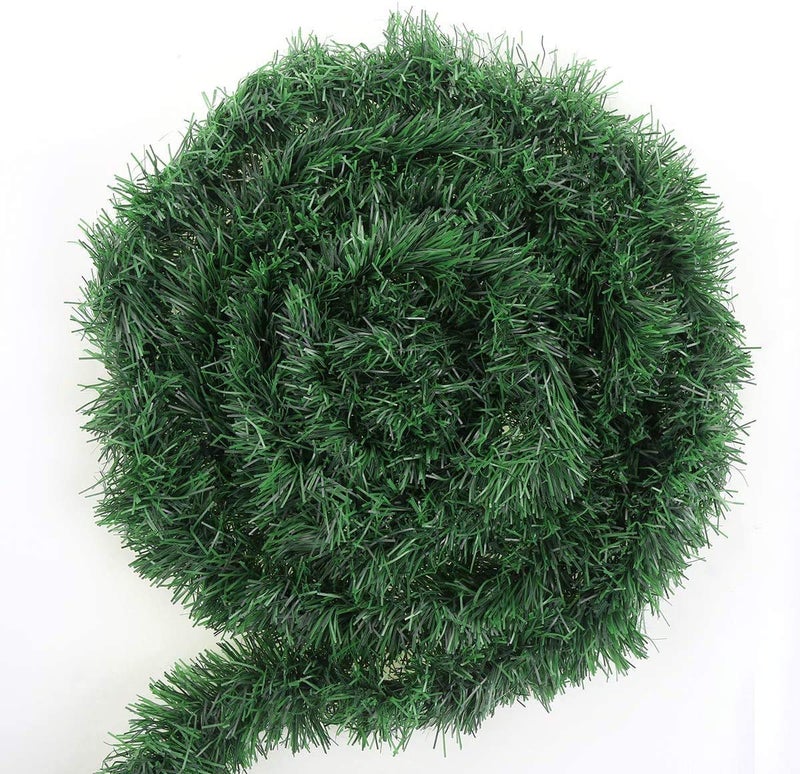 50 Feet Green Tinsel Artificial Pine Decorative Greenery Tinsel Stems NonLit Soft Twist Garland 12 Inch x 2Inch for Holiday Season Outdoor Indoor Party Decorations