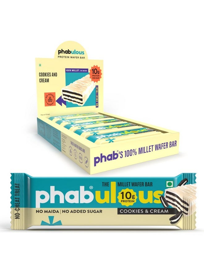 Phab Phab Millet Wafers - Cookies & Cream | 10g Protein | 0 Sugar, No Maida, No Preservatives, No Trans Fat | Millet Goodness (Bajra) | Gluten-Free Healthy Snack | Desk-to-Gym Snack | Pack of 10  - Image 1