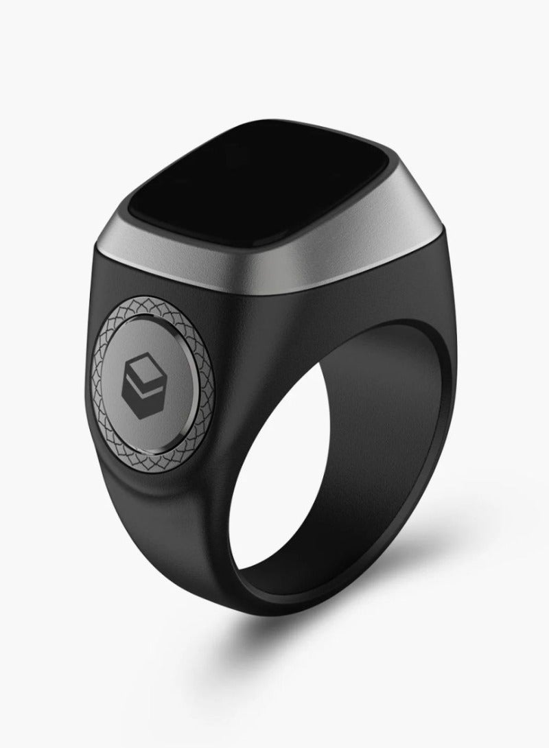 iQIBLA Smart Tasbih Zikr Ring OLED Display Powerful Battery Backup Smart Ring App Operated Tasbih Counter Prayer Reminder Technology Plastic 5 Prayer Time Reminders iQibla Smart Zikr Ring 18MM Black-Grey - Image 1