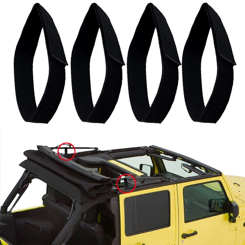 Soft Top StrapsBack Window Straps for Jeep Wrangler JKSoft Top Tie Down Straps for JeepHeavy Duty Rear Window StrapsBlackPack of 4