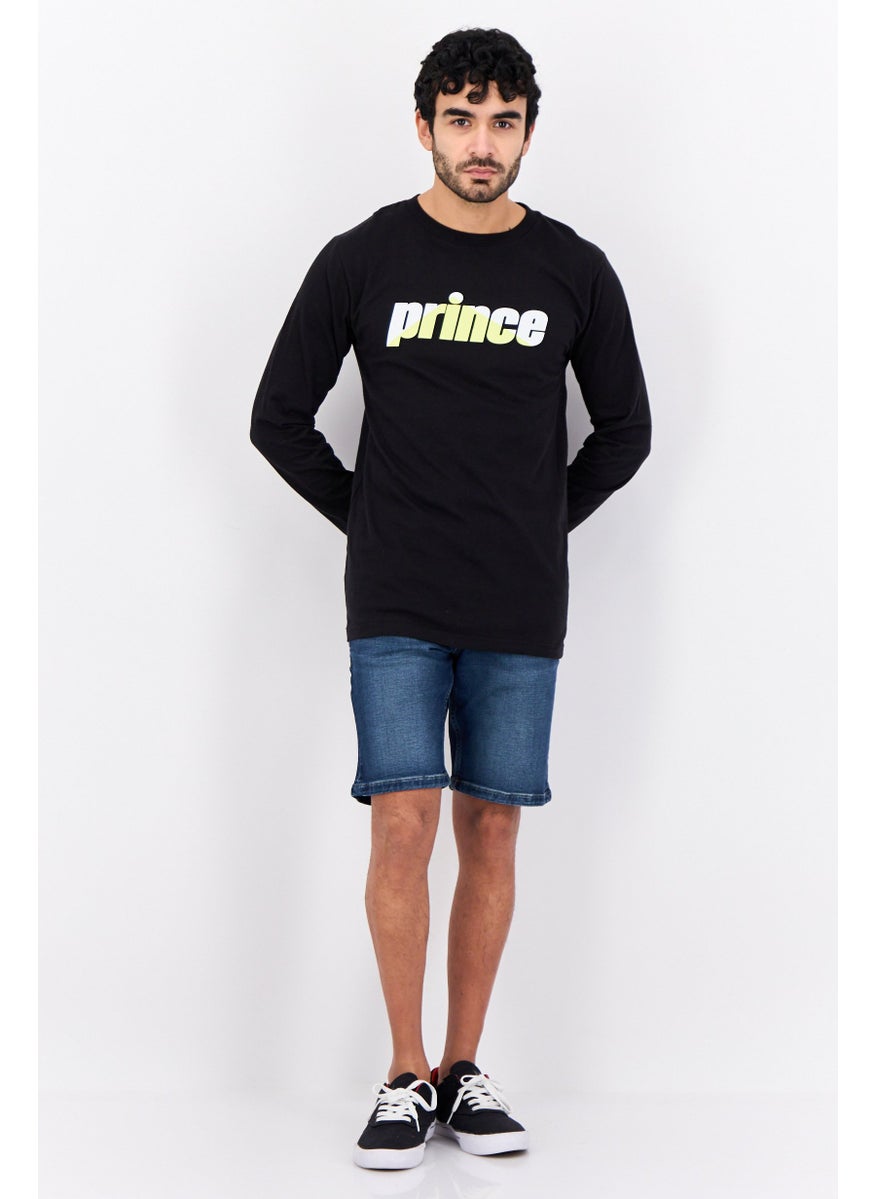 Prince - Men Crew Neck Long Sleeves Brand Logo Print T-Shirt, Black - Image 1